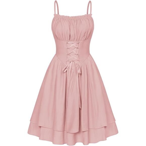 Renaissance Dress Chiffon Spaghetti Strap Pink - Picture 1 of 7